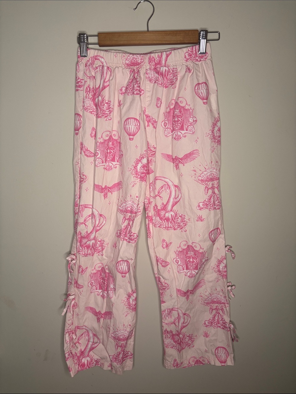 Katie Kime Wicked Pink Cotton Pajama Pants with Bows Girls 10-12/large